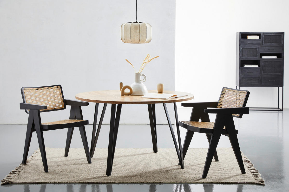 ESSTISCH in Holz, Metall 130/130/76 cm   - Schwarz/Akaziefarben, Modern, Holz/Metall (130/130/76cm) - Livetastic