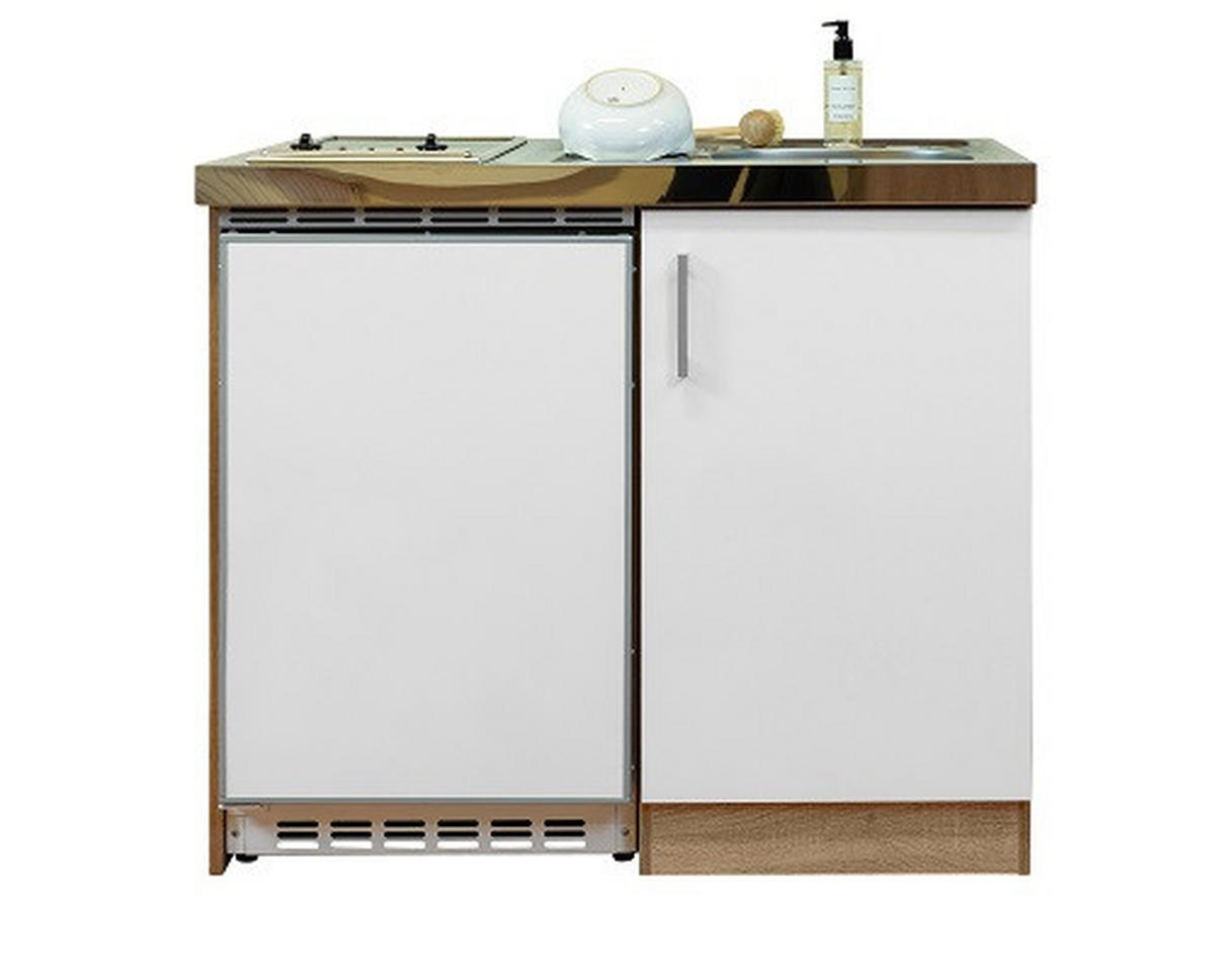 MINIKÜCHE 100 cm   in Weiss, Sonoma Eiche  - Weiss/Edelstahlfarben, Modern, Holzwerkstoff/Kunststoff (100cm) - Respekta