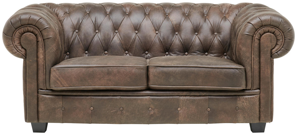 CHESTERFIELD-SOFA in Echtleder Dunkelbraun  - Wengefarben/Dunkelbraun, Lifestyle, Leder/Holz (180/76,5/96cm) - Landscape