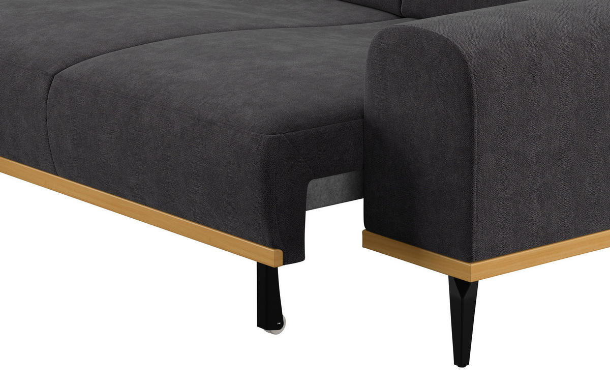 ECKSOFA in Mikrofaser Schwarz  - Schwarz, Konventionell, Textil/Metall (157/244cm) - Cotta