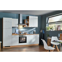 KÜCHENBLOCK 280 cm   in Weiß, Eichefarben  - Edelstahlfarben/Eichefarben, KONVENTIONELL, Holzwerkstoff/Metall (280cm) - Welnova