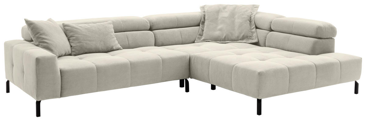 ECKSOFA in Cord Naturfarben  - Schwarz/Naturfarben, Konventionell, Textil/Metall (311/219cm) - Hom`in