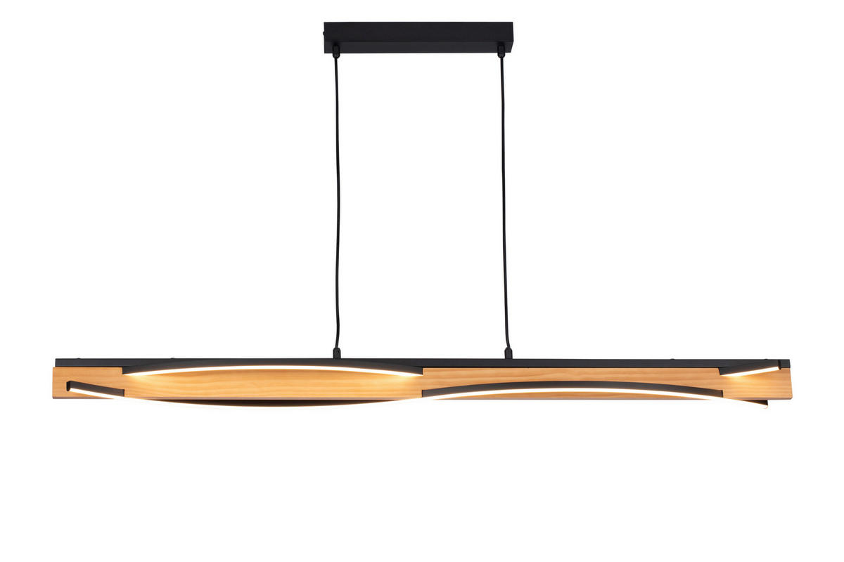 LED-HÄNGELEUCHTE Zhang 120/12,5/150 cm   - Schwarz/Kieferfarben, Design, Holz/Kunststoff (120/12,5/150cm) - Novel