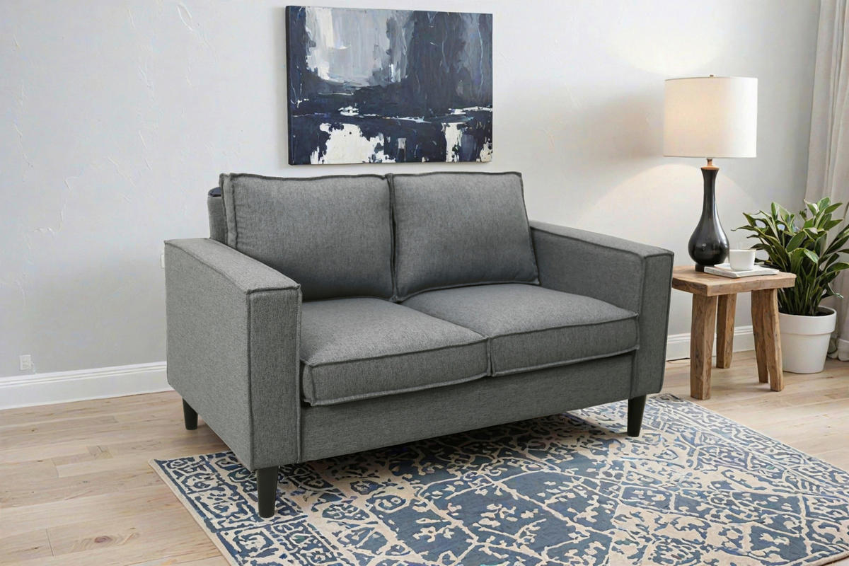 2-SITZER-SOFA in Leinenoptik Hellgrau  - Hellgrau/Schwarz, Basics, Holz/Textil (141,5/84/83cm) - P & B