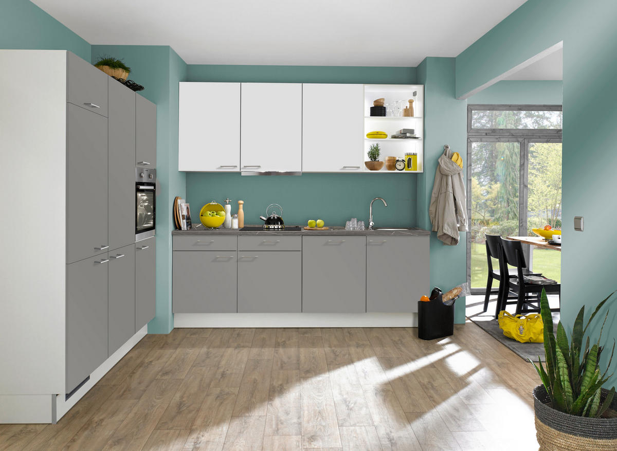 ECKKÜCHE 180/240 cm  in Weiß, Dunkelgrau  - Edelstahlfarben/Dunkelgrau, Design, Holzwerkstoff/Metall (180/240cm) - Xora