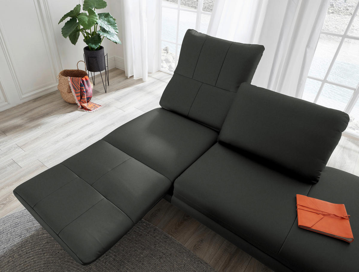RÉCAMIERE in Echtleder Dunkelgrau  - Chromfarben/Dunkelgrau, Design, Leder/Metall (209/85-109/95-16cm) - Dieter Knoll