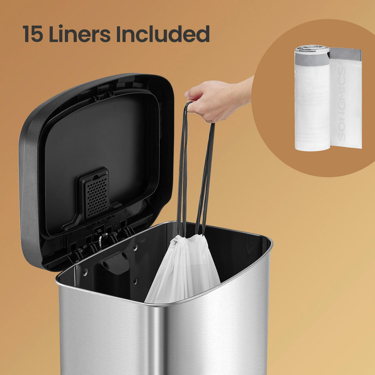 ABFALLSAMMLER 50 L  - Silberfarben/Schwarz, Basics, Kunststoff/Metall (40,4/58,5/38cm)