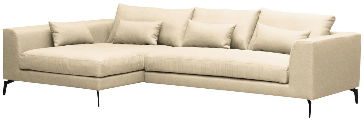 ECKSOFA in Flachgewebe Creme  - Creme/Schwarz, Design, Textil/Metall (172/313cm) - Livetastic