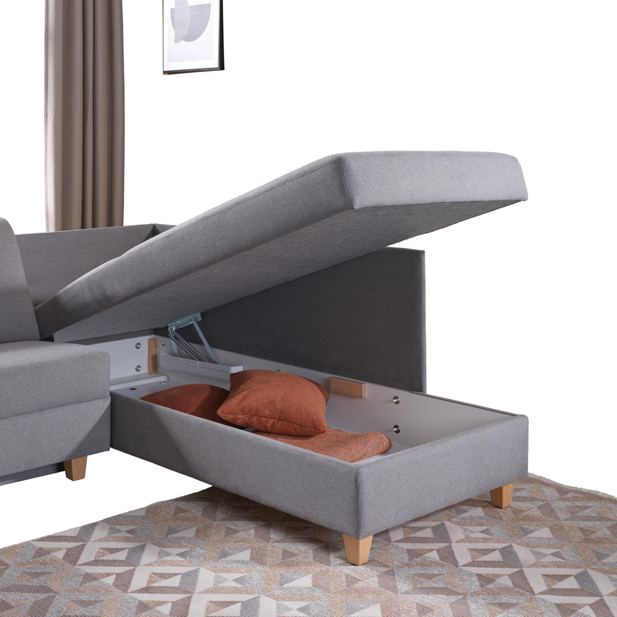 ECKSOFA in Flachgewebe Grau  203/261 cm  - Eichefarben/Grau, KONVENTIONELL, Holz/Textil (203/261cm) - Sedda