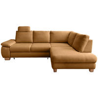 ECKSCHLAFSOFA Cord Goldfarben  inkl. Bettkasten, Schlaffunktion, Armteilverstellung, Sitztiefenverstellung, Liegefläche im Originalstoff, Kopfstütze  - Wildeiche/Goldfarben, MODERN, Holz/Textil (261/206cm) - Livetastic