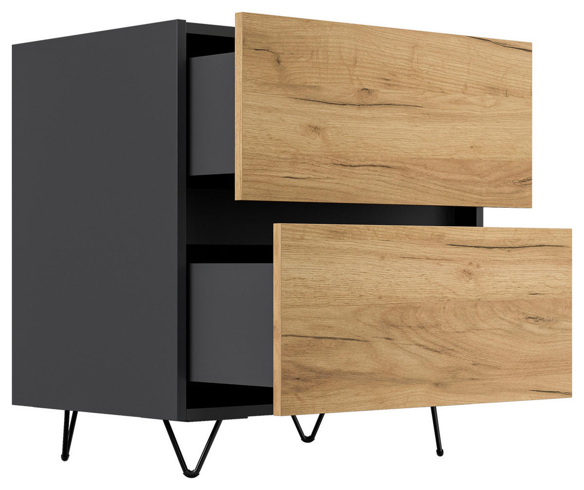 NACHTTISCH 61,2/65/42 cm  - Eichefarben/Graphitfarben, Basics, Holzwerkstoff/Metall (61,2/65/42cm) - MID.YOU