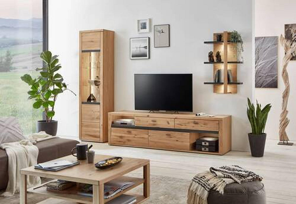 WOHNWAND  in Eichefarben 285,2/209,3/50,2 cm  - Eichefarben/Grau, Design, Glas/Holz (285,2/209,3/50,2cm) - Modante