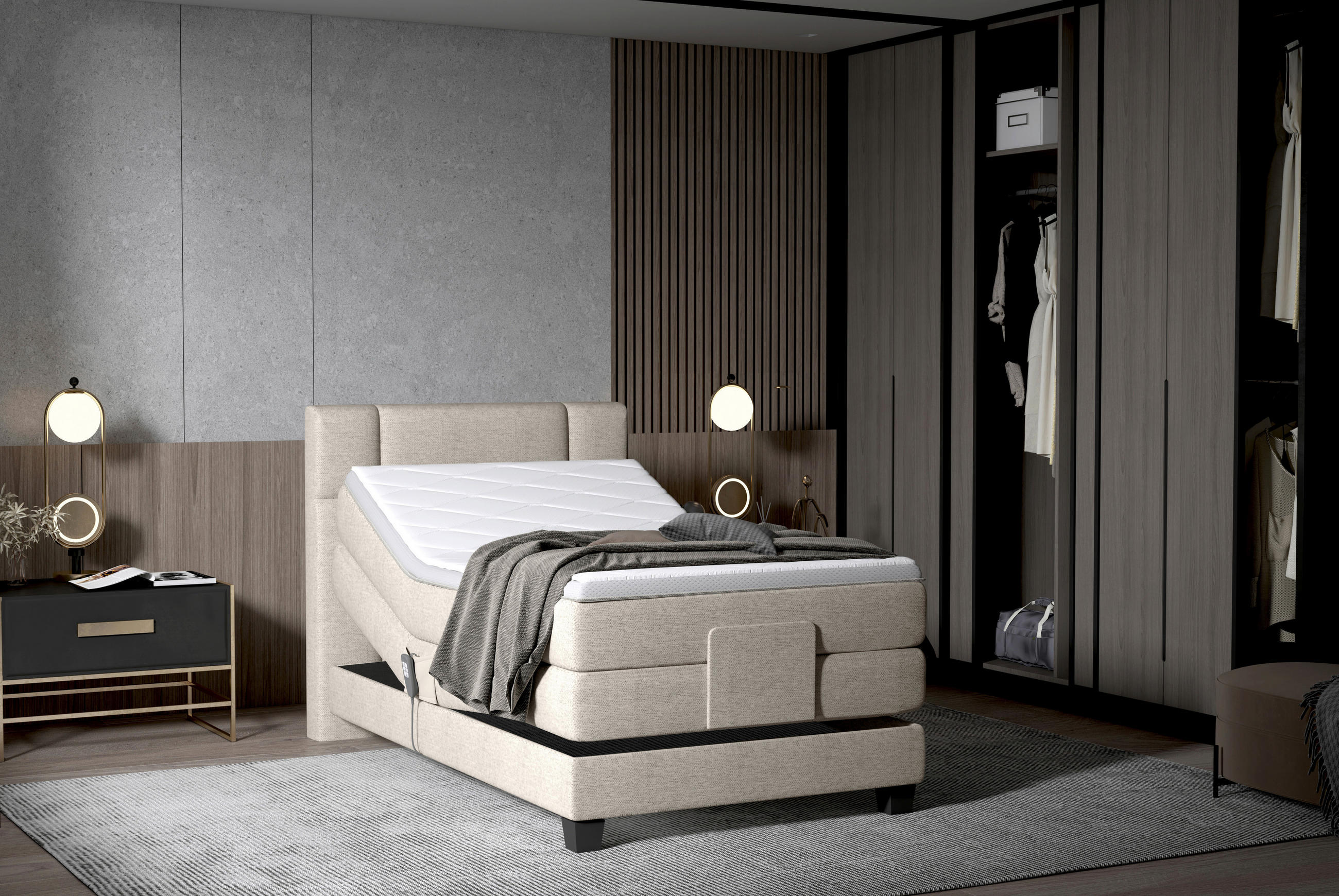 BOXSPRINGBETT 100/200 cm  in Greige  - Greige/Schwarz, KONVENTIONELL, Holz/Kunststoff (100/200cm) - Esposa