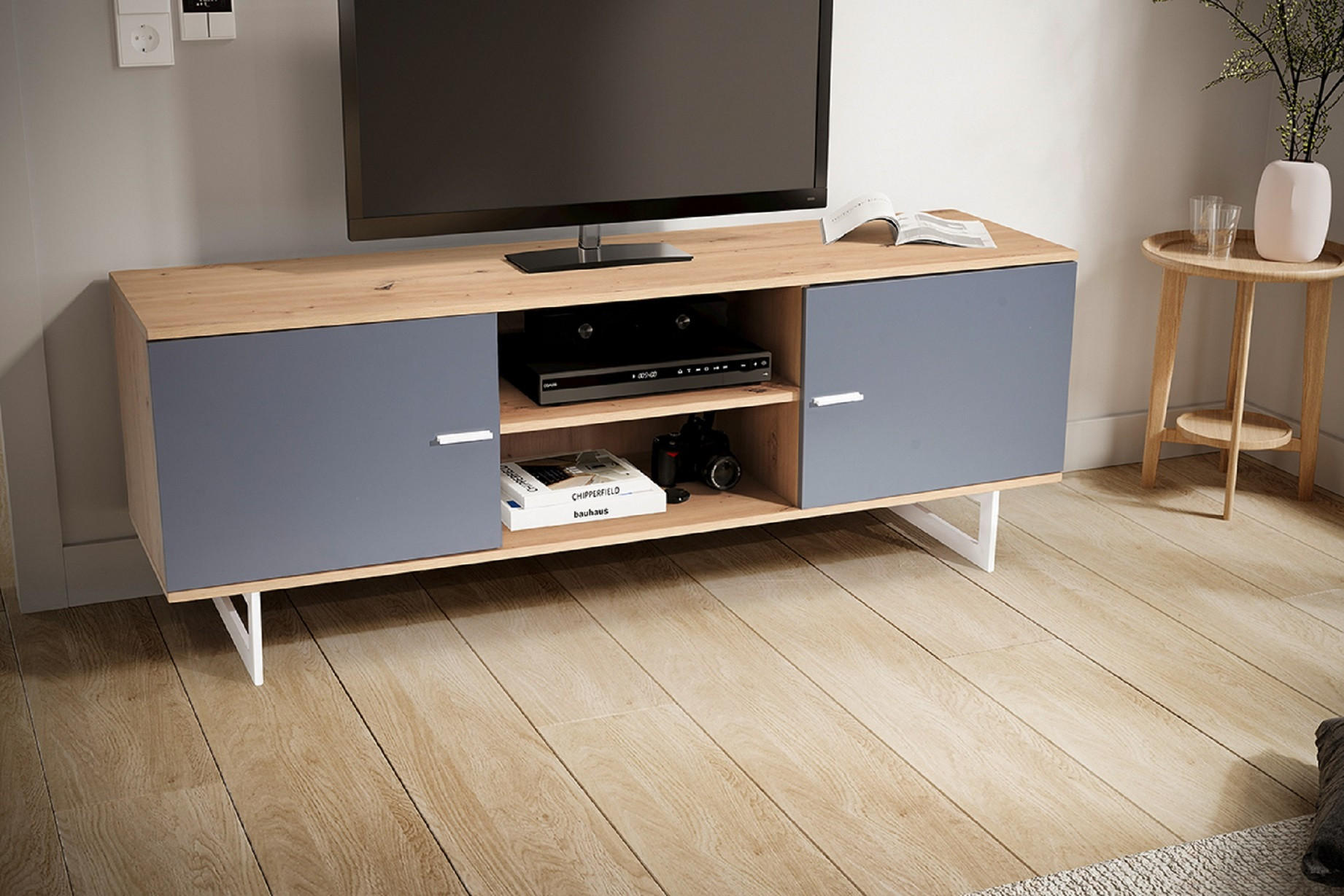 TV-BÄNK  i 150/55/40 cm  - silver/grå, Design, metall/trämaterial (150/55/40cm) - Livetastic