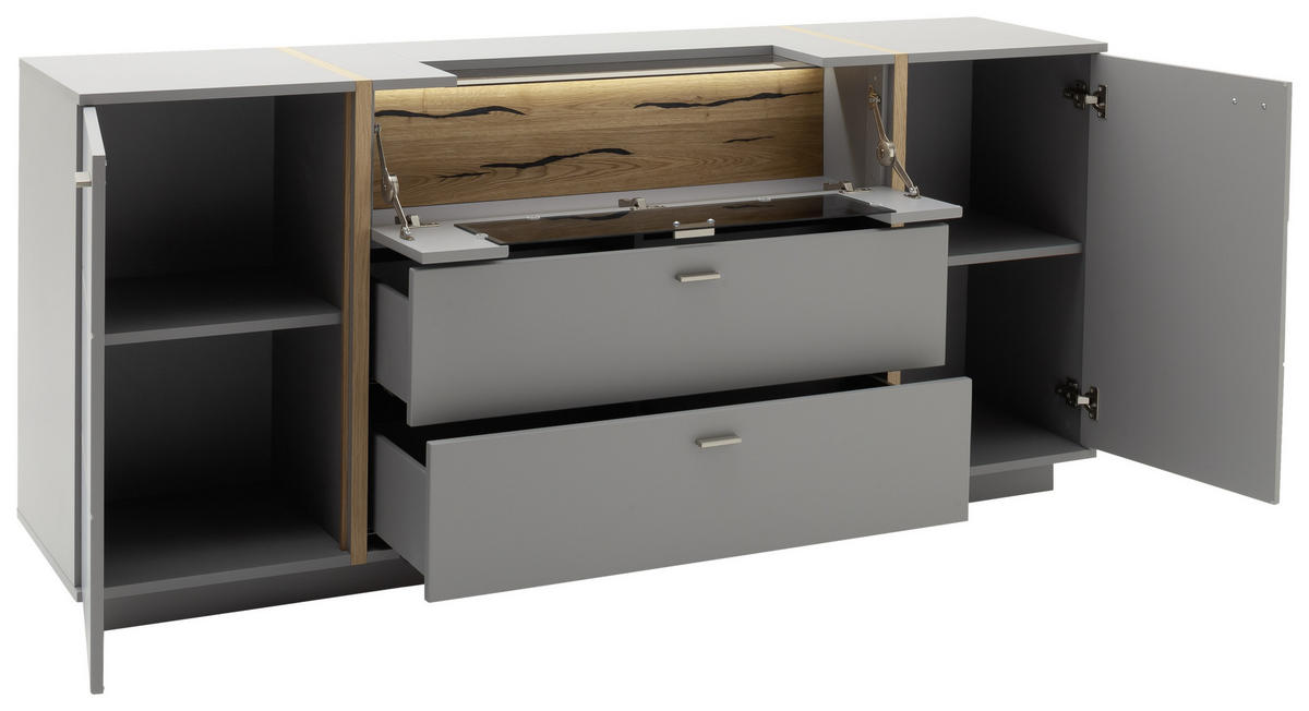 SIDEBOARD 196/87/44 cm  in Grau, Eichefarben  - Eichefarben/Grau, Design, Glas/Holzwerkstoff (196/87/44cm) - MID.YOU
