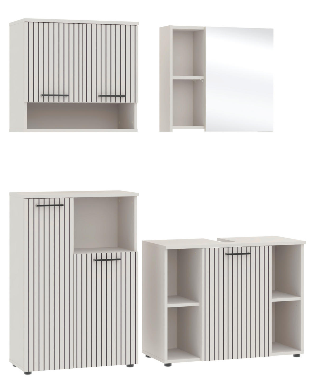 BADEZIMMER 4-teilig  in 155 cm  - Kaschmir/Schwarz, Trend, Glas/Holzwerkstoff (155cm) - Respekta