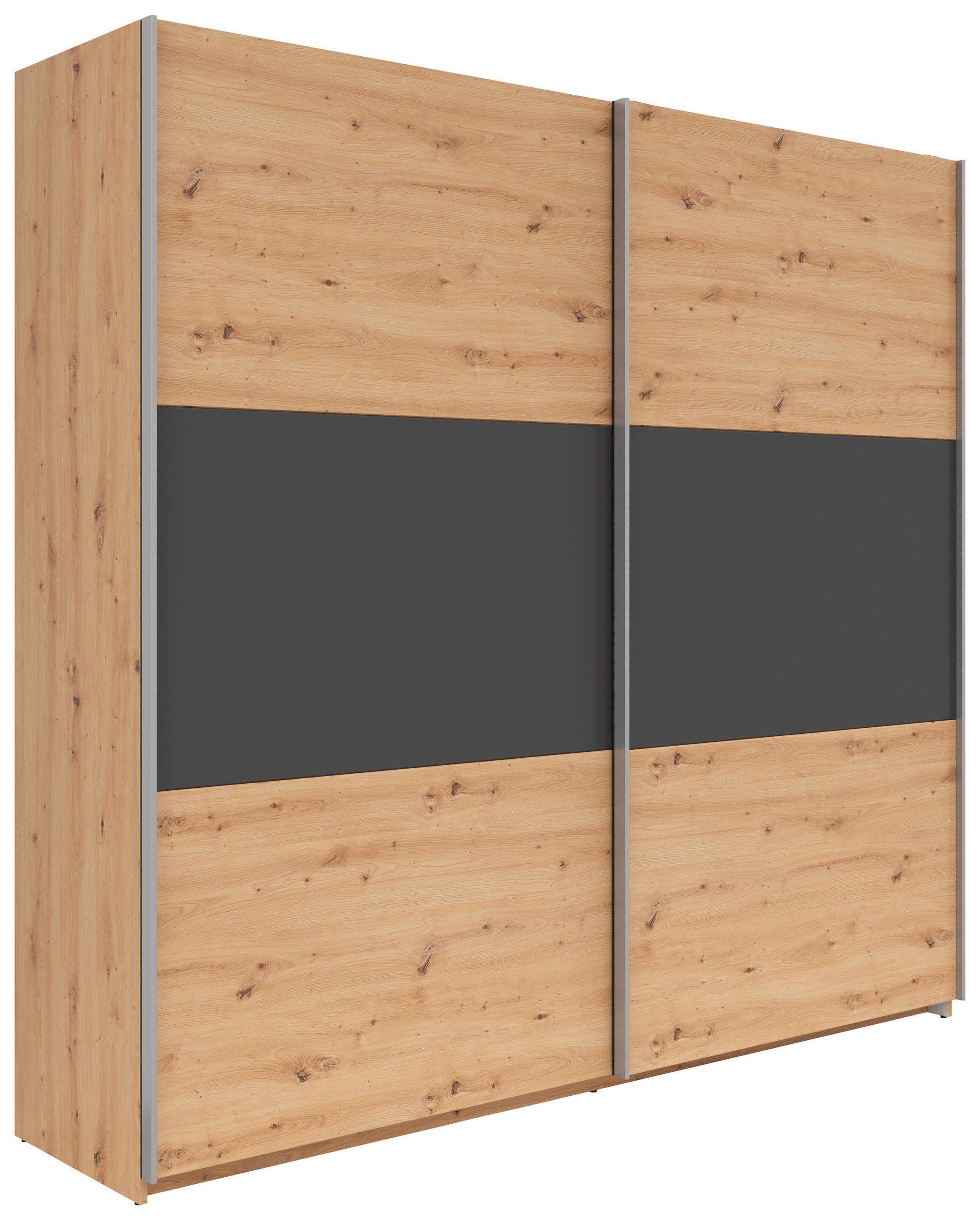 SCHWEBETÜRENSCHRANK 218/210/59 cm 2-türig Graphitfarben, Eiche Artisan  - Silberfarben/Graphitfarben, KONVENTIONELL, Holzwerkstoff/Metall (218/210/59cm)