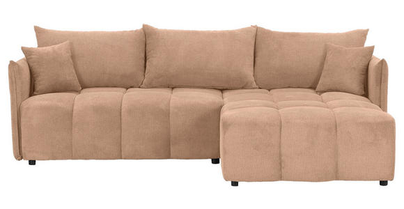 ECKSOFA Rosa Plüsch Zierkissen, Rückenkissen, Bettkasten, Schlaffunktion, Rücken echt, Liegefläche im Originalstoff  - Schwarz/Rosa, KONVENTIONELL, Kunststoff/Textil (253/192cm) - Carryhome