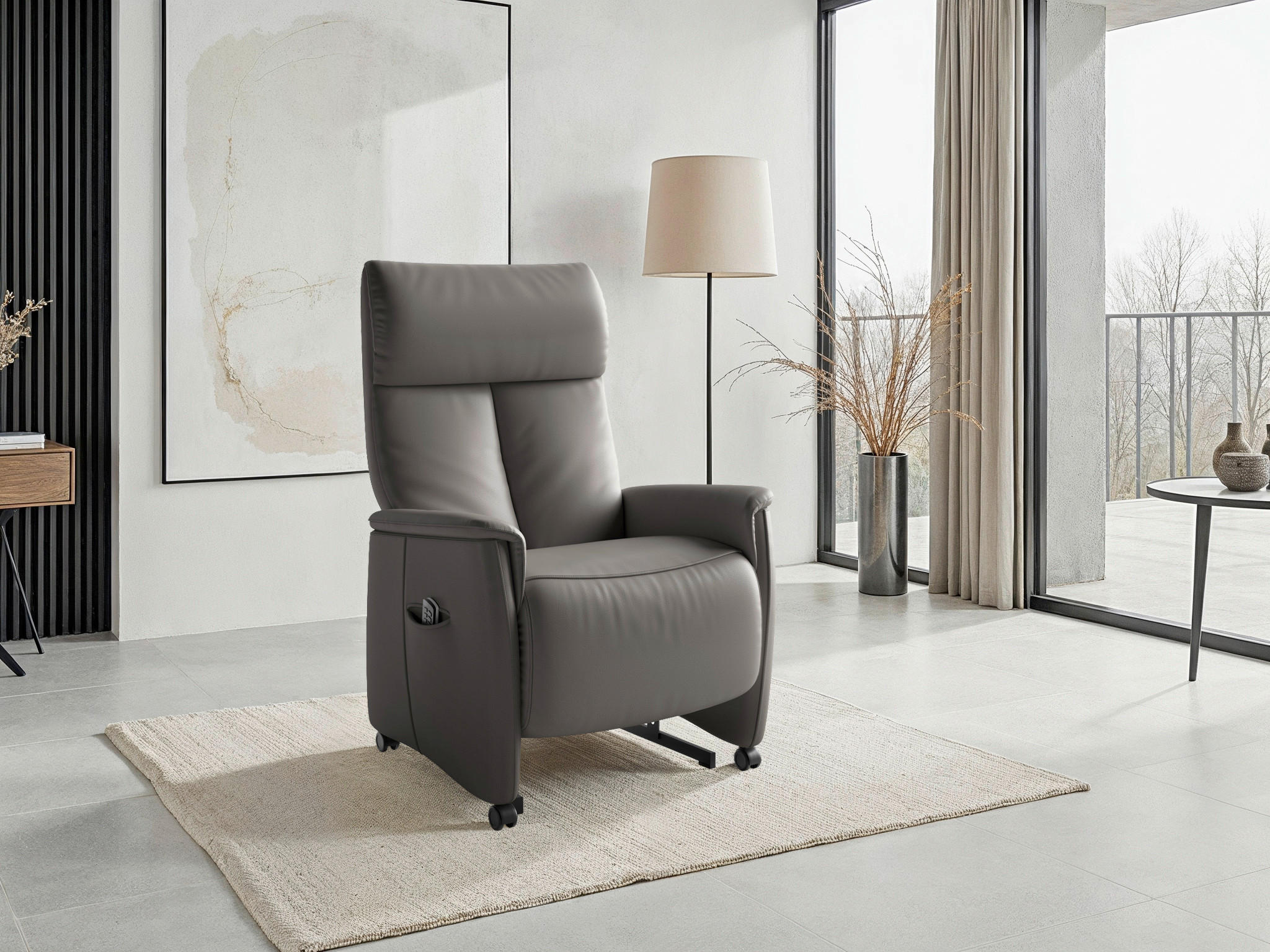 RELAXSESSEL TV CREMONA COMFORT E M2 Echtleder Kopfteilverstellung, Fußteilverstellung, Rücken echt    - Schwarz/Mokka, Basics, Leder/Kunststoff (76/112/84cm) - Sit & More