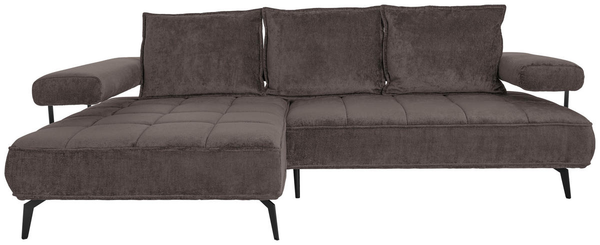 ECKSOFA in Webstoff Dunkelbraun  - Dunkelbraun/Schwarz, Design, Textil/Metall (180/266cm) - Welnova