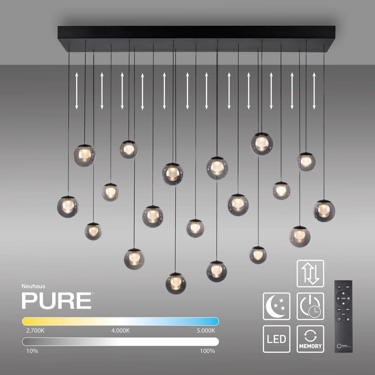 LED-PENDELLEUCHTE 150/40/180 cm   - Anthrazit, Design (150/40/180cm) - Neuhaus PURE