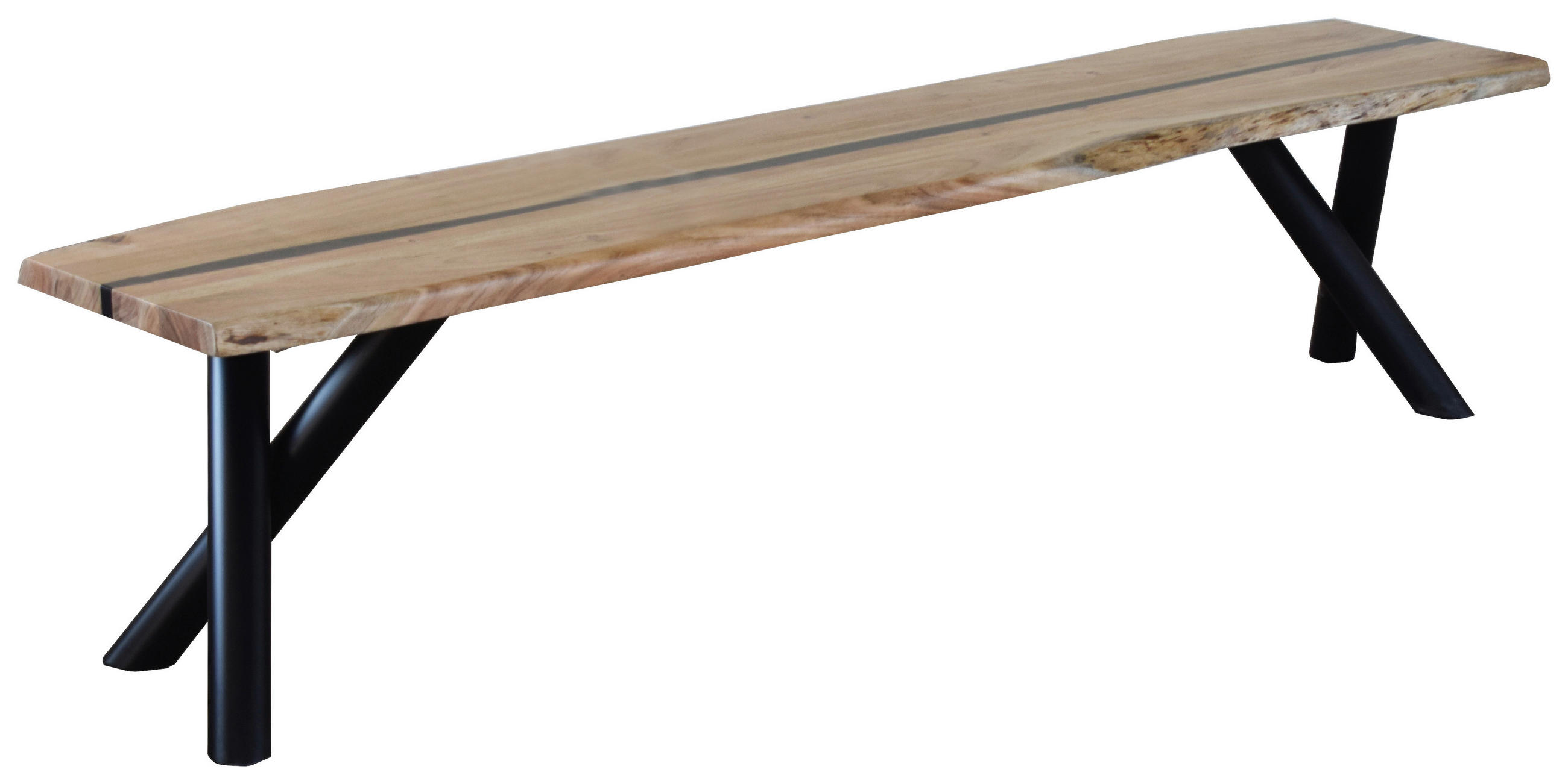 SITZBANK Schwarz, Akaziefarben Akazie vollmassiv  - Schwarz/Akaziefarben, LIFESTYLE, Holz/Metall (200/40/45cm) - Landscape