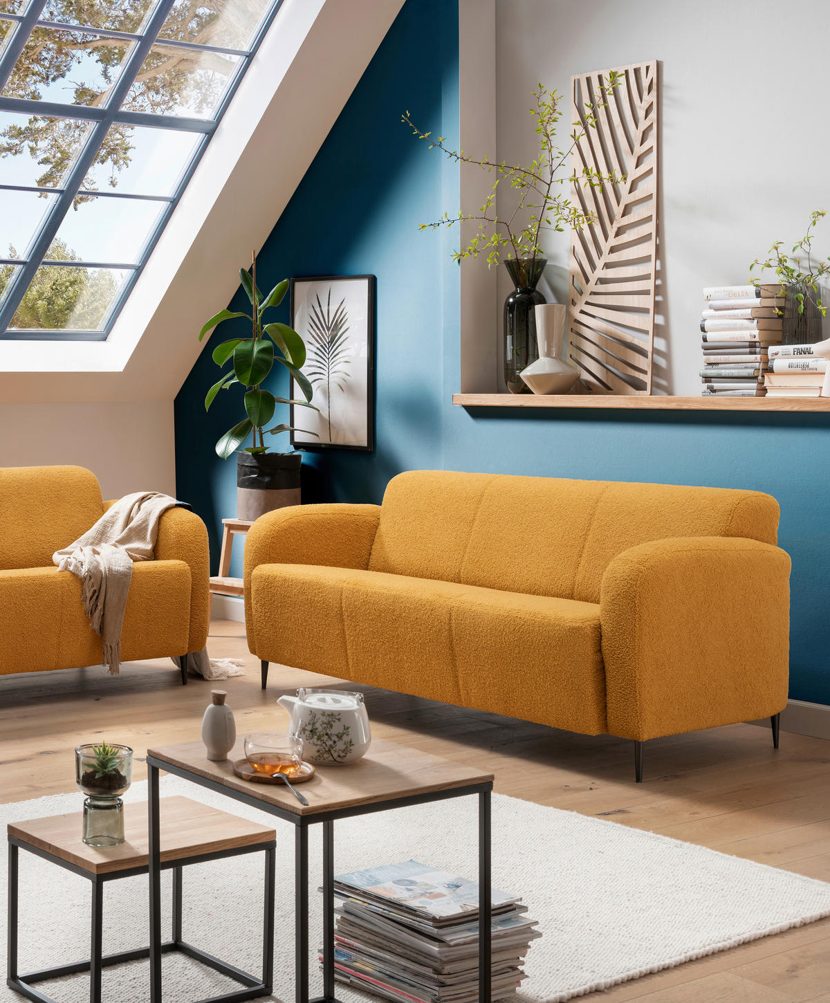 3-SITZER-SOFA in Teddystoff Gelb  - Gelb/Schwarz, MODERN, Textil/Metall (180/76/90cm) - Livetastic