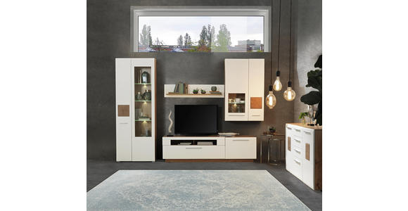 WOHNWAND in Eichefarben, Weiß - Chromfarben/Eichefarben, KONVENTIONELL, Glas/Holzwerkstoff (300/202/46cm) - Hom`in