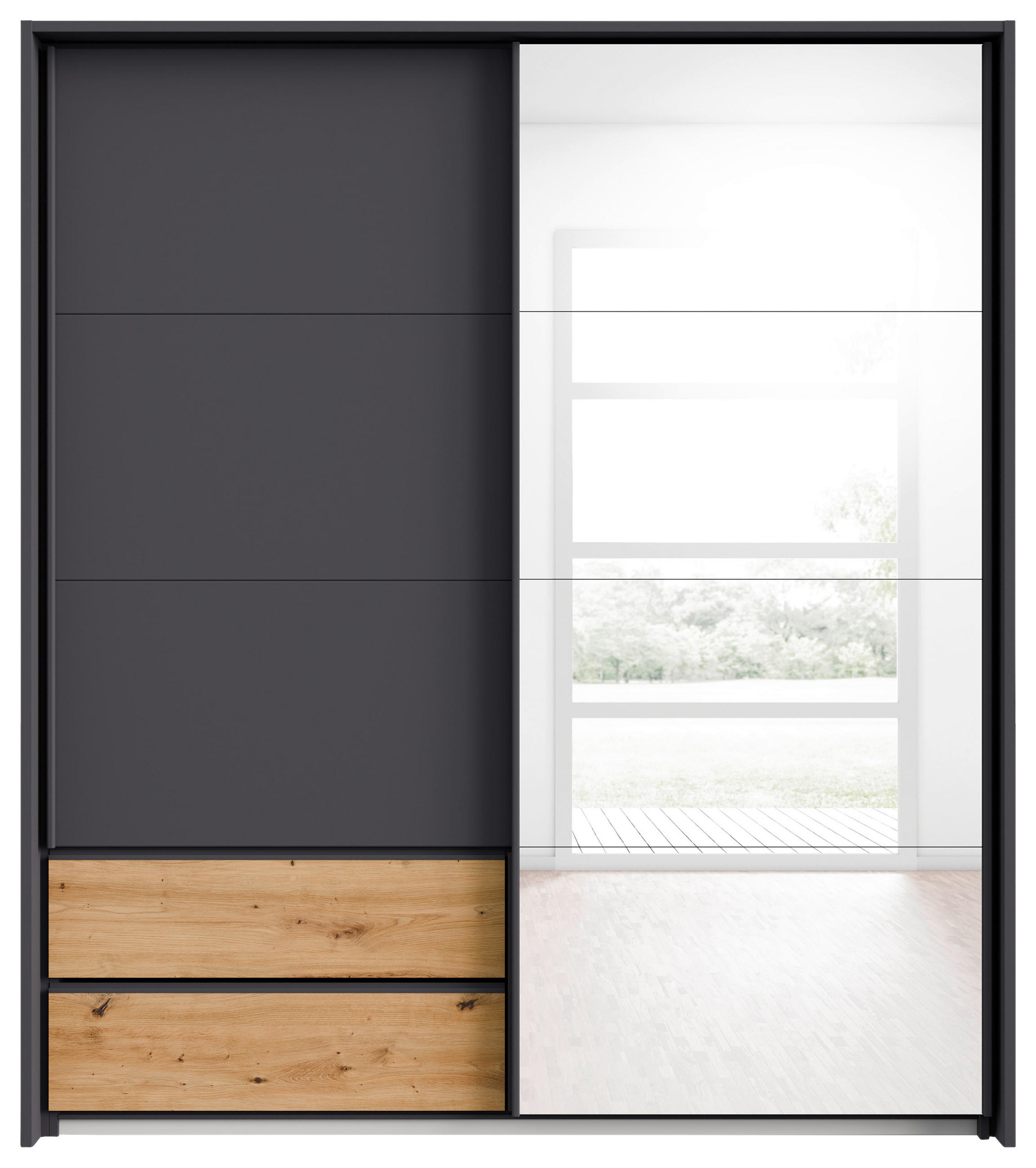 SCHWEBETÜRENSCHRANK 181/210/62 cm 2-türig Grau, Eiche Artisan  - Eiche Artisan/Grau, MODERN, Holzwerkstoff/Kunststoff (181/210/62cm)