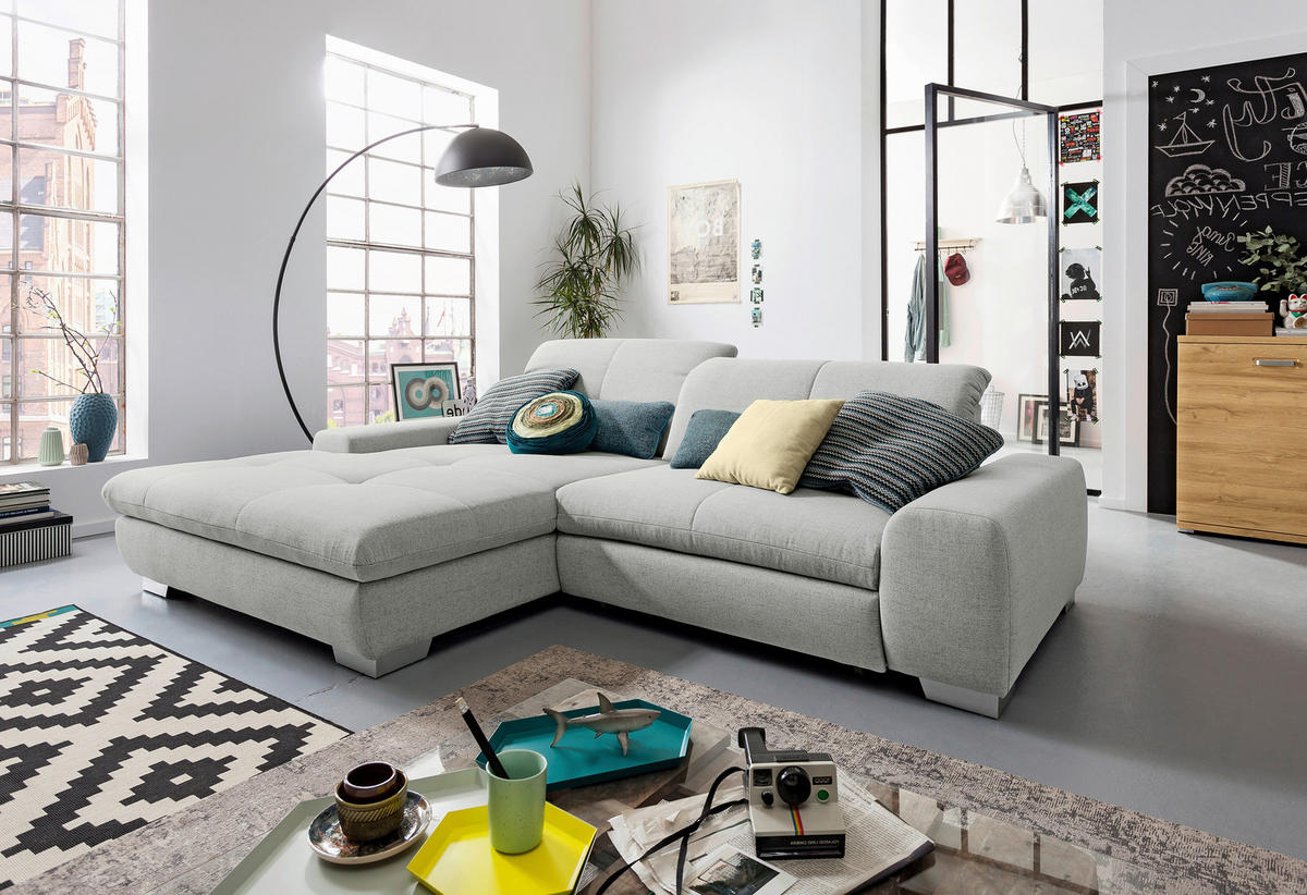 ECKSOFA Hellgrau Flachgewebe  - Chromfarben/Hellgrau, Design, Textil/Metall (198/276cm) - SetOne by Musterring