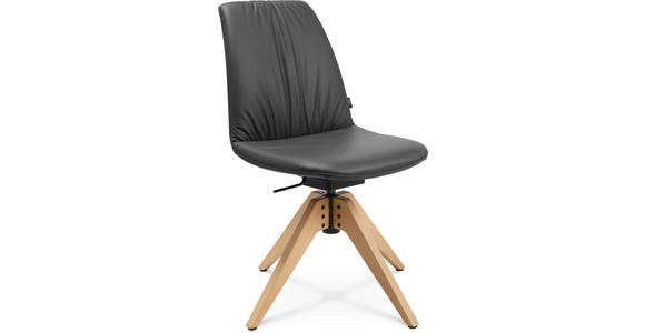 STUHL in Echtleder pigmentiert Holz, Leder - Eichefarben/Anthrazit, Design, Leder/Holz (46/82,5-85,25/55cm) - Johann Jakob