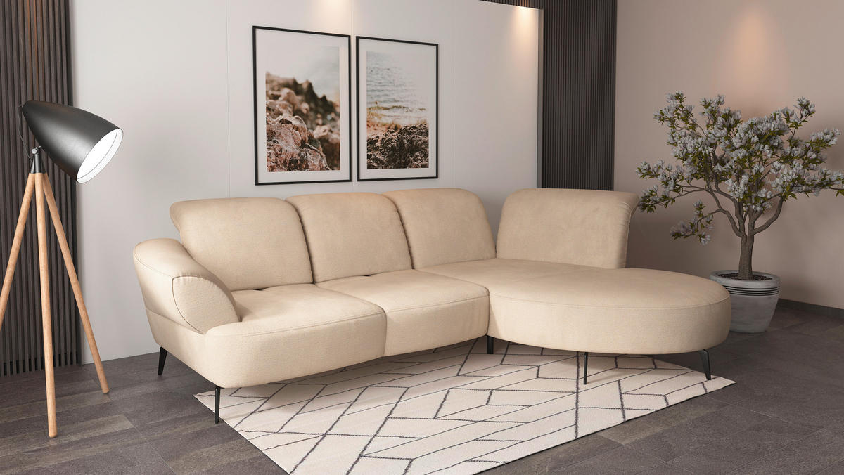 ECKSOFA DANCE E Sandfarben Chenille  - Sandfarben/Schwarz, MODERN, Textil/Metall (313/208cm) - Sit & More