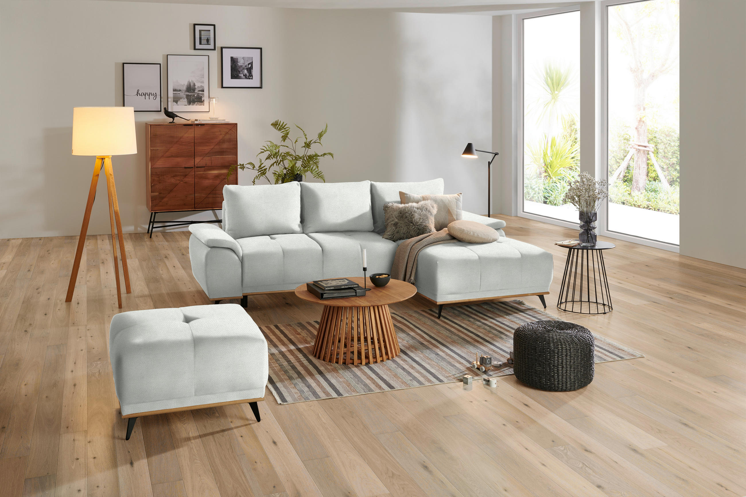 HOCKER in Textil Grauweiss  - Schwarz/Grauweiss, Modern, Holz/Textil (73/47/73cm) - home24