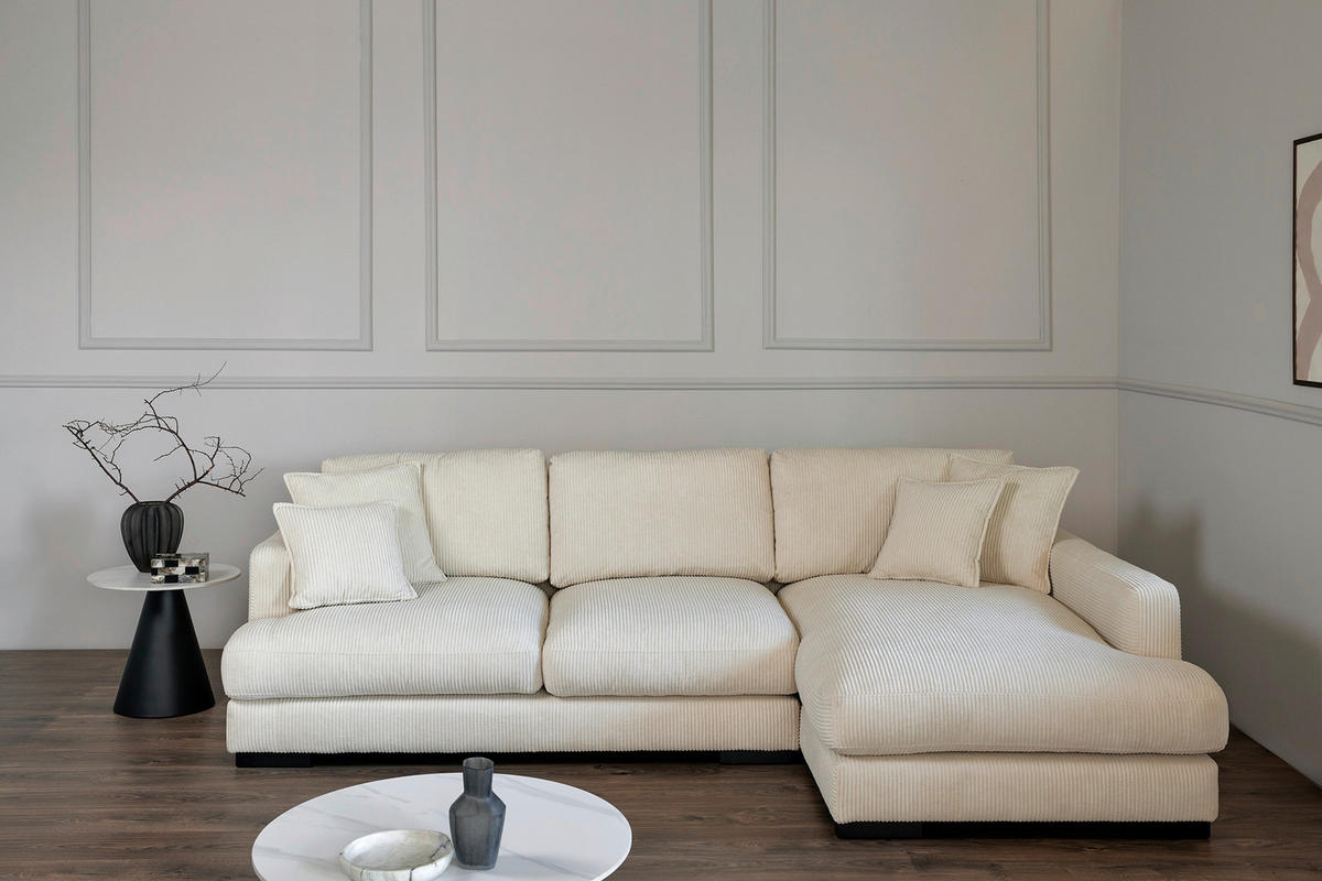 ECKSOFA  RELAX ASPEN CORNER M-R EU Weiß, Ecru Cord  - Ecru/Schwarz, MODERN, Holz/Textil (271/166cm) - Livetastic