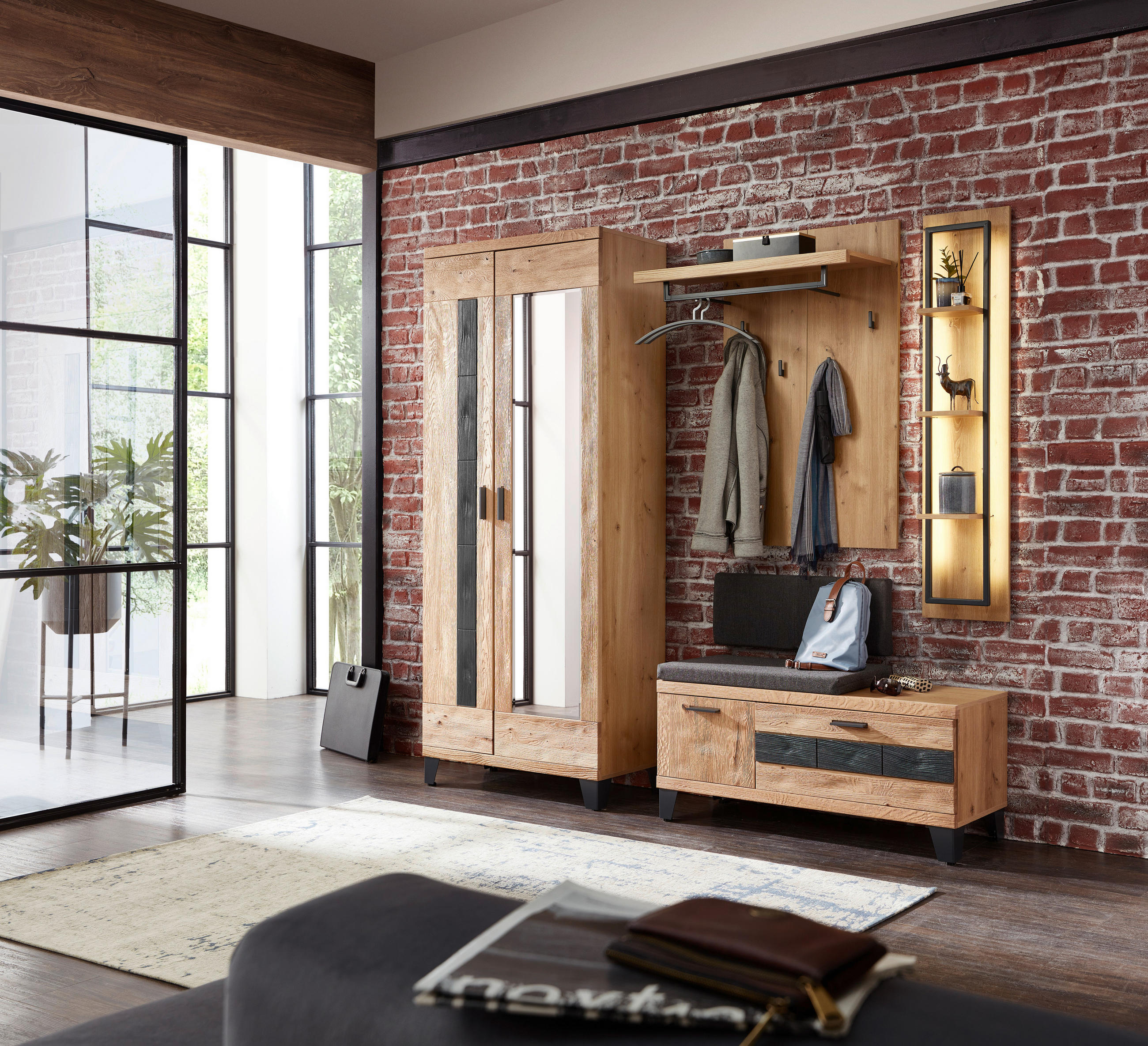 GARDEROBENPANEEL 88/108/31 cm - Anthrazit/Schwarz, Natur, Holz (88/108/31cm)