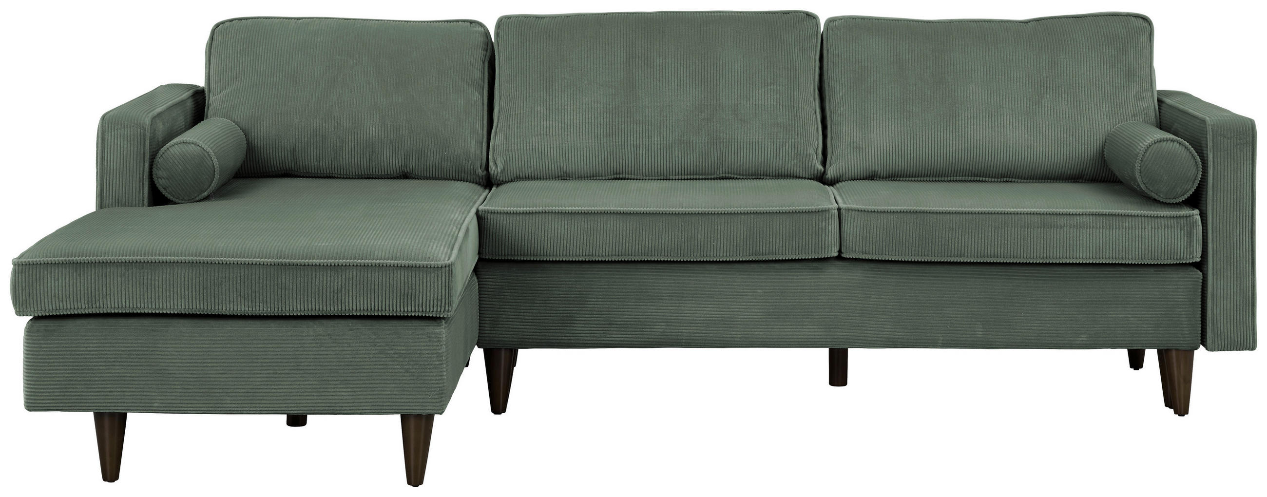 ECKSOFA 178/261 cm  in Cord Grün Rückenkissen, Kissenrolle, Sitzvorzug  178/261 cm  - Eichefarben/Grün, MODERN, Holz/Textil (178/261cm) - Carryhome