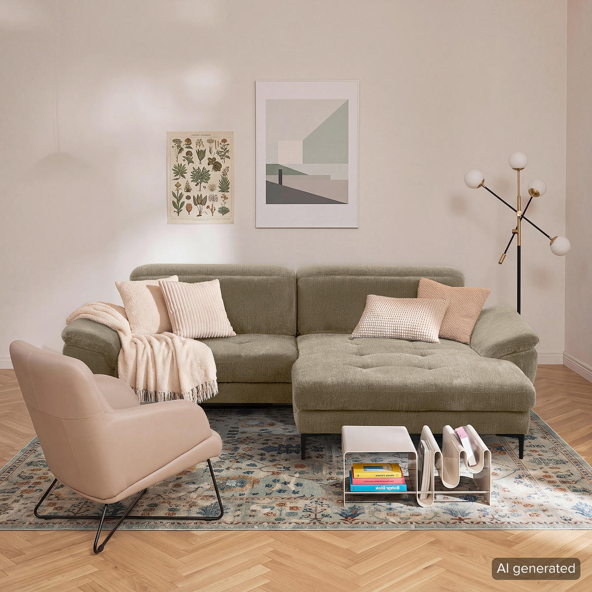 ECKSOFA  Webstoff Taupe  - Taupe/Schwarz, Design, Textil/Metall (268/195cm) - Livetastic