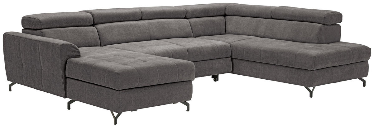 WOHNLANDSCHAFT Anthrazit Struktur  - Anthrazit/Schwarz, Design, Textil/Metall (177/327/203cm) - Stylife