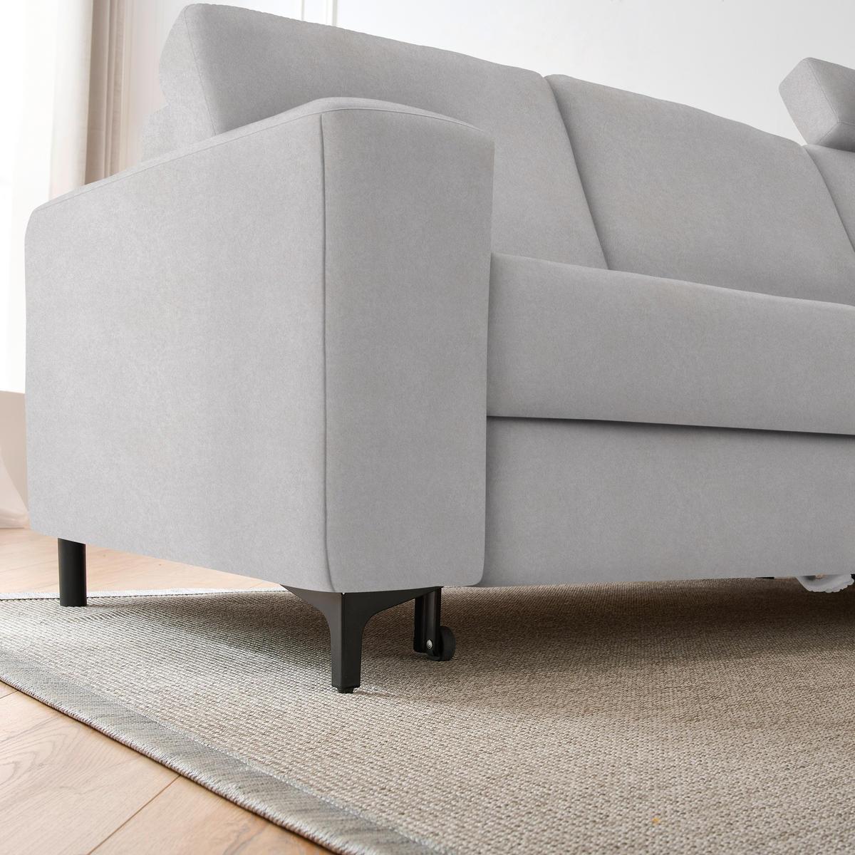 ECKSOFA in Velours Hellgrau  - Hellgrau/Schwarz, Konventionell, Textil/Metall (247/167cm) - Stylife