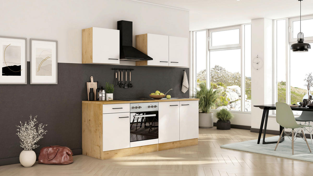 KÜCHENBLOCK 210 cm  in Eichefarben, Magnolie  - Eichefarben/Magnolie, Trend, Holzwerkstoff/Metall (210cm) - FlexWell