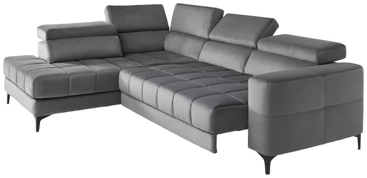ECKSOFA inkl.Funktionen Dunkelgrau Samt  - Dunkelgrau/Schwarz, Design, Kunststoff/Textil (202/281cm) - Xora
