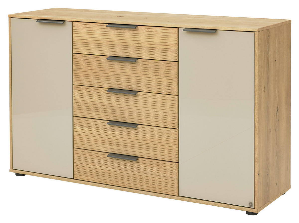 SIDEBOARD SAN FRANCISCO 141/86/43 cm 5 Schublade(n)  - Schieferfarben/Eiche Bianco, Design, Glas/Holzwerkstoff (141/86/43cm) - Musterring