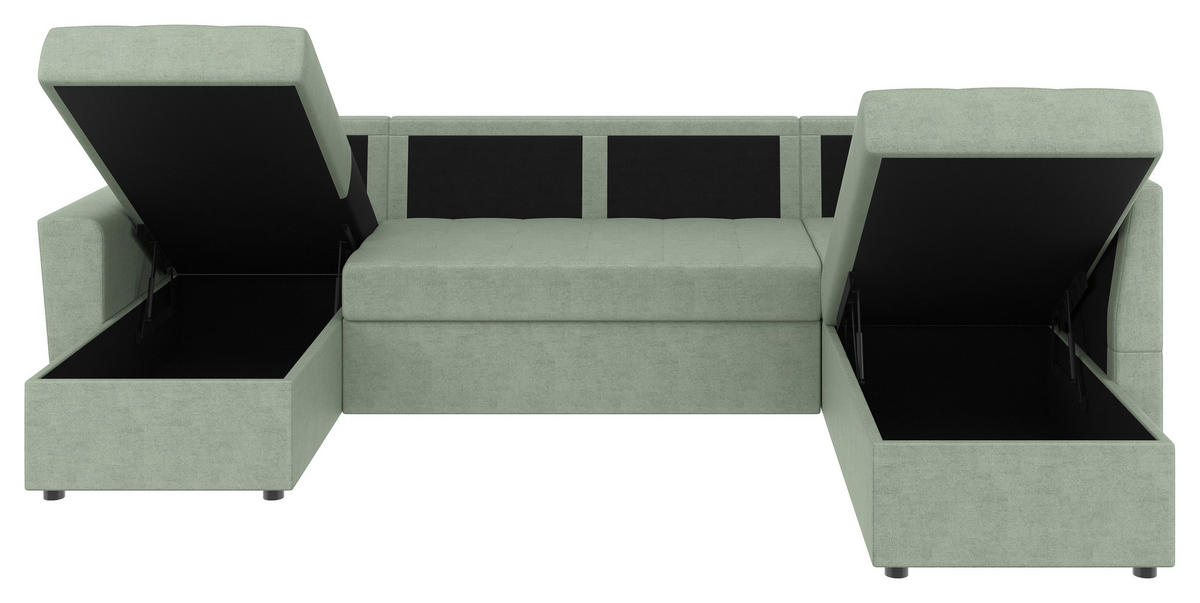 WOHNLANDSCHAFT TERMOLI in Jacquard Mintgrün  - Schwarz/Mintgrün, Design, Kunststoff/Textil (155/297/212cm) - MID.YOU