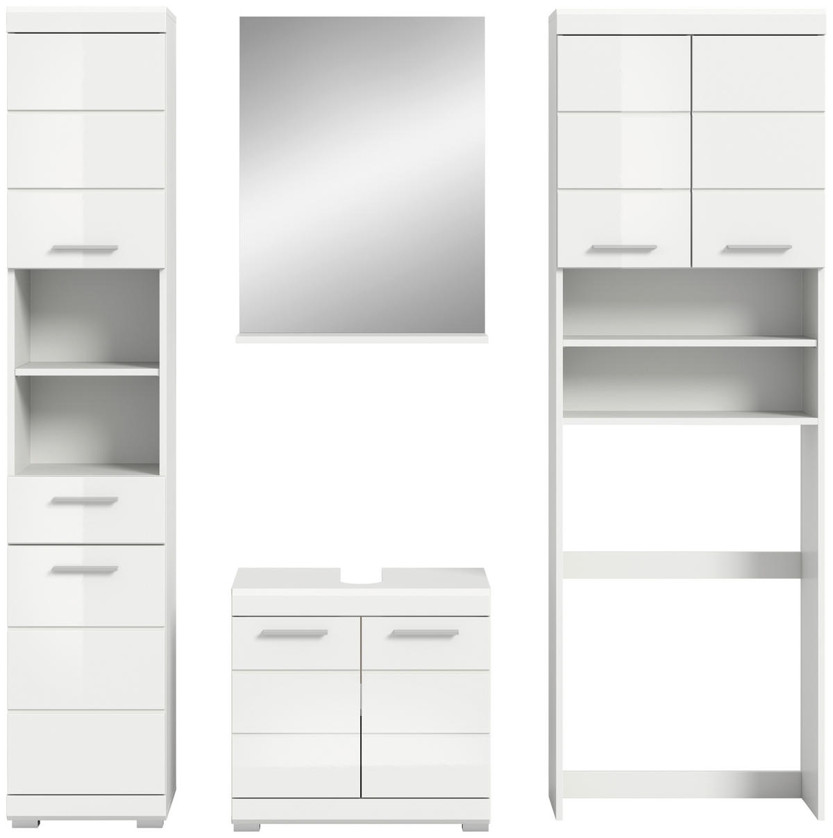 BADEZIMMER 4-teilig  in 160 cm  - Weiß Hochglanz/Silberfarben, MODERN, Glas/Holzwerkstoff (160cm) - MID.YOU