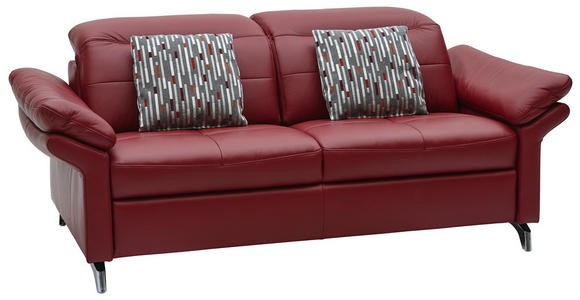 SOFA in Leder Weinrot - Chromfarben/Weinrot, Natur, Leder/Metall (198/101/107cm) - Dieter Knoll