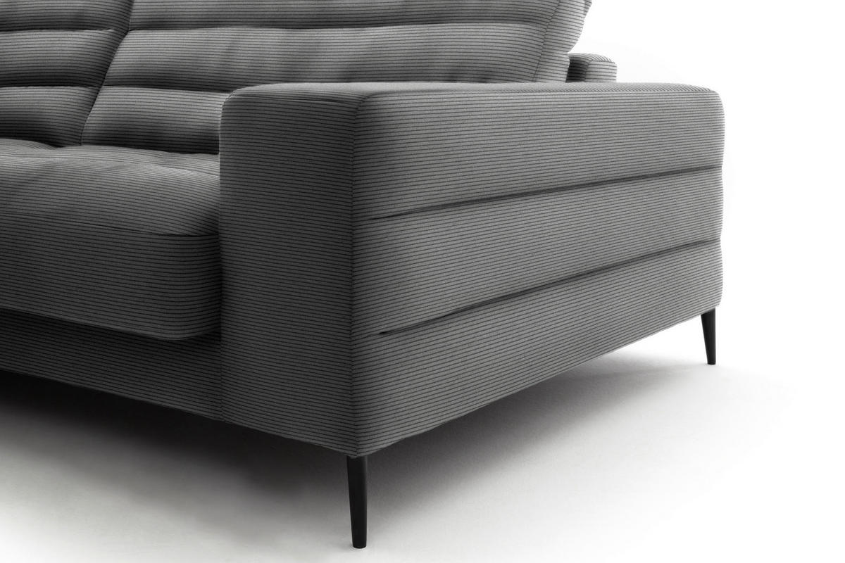 ECKSOFA in Cord Grau  - Schwarz/Grau, Design, Textil/Metall (207/296cm) - Dieter Knoll