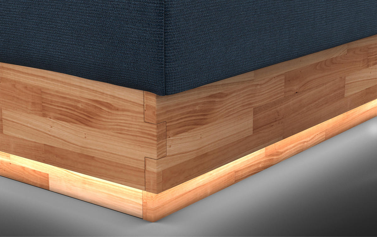 BOXSPRINGBETT 180/200 cm  in Blau  - Blau/Schwarz, Natur, Holz/Textil (180/200cm)