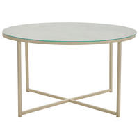 KONFERENČNÍ STOLEK, krémová, kov, sklo, 80/80/45 cm - krémová, Design, kov/sklo (80/80/45cm) - Livetastic