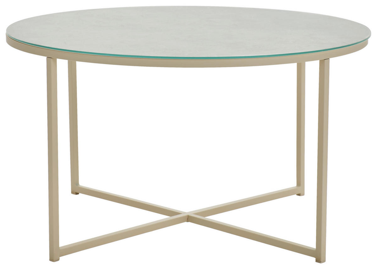 KONFERENČNÍ STOLEK, krémová, kov, sklo, 80/80/45 cm - krémová, Design, kov/sklo (80/80/45cm) - Livetastic