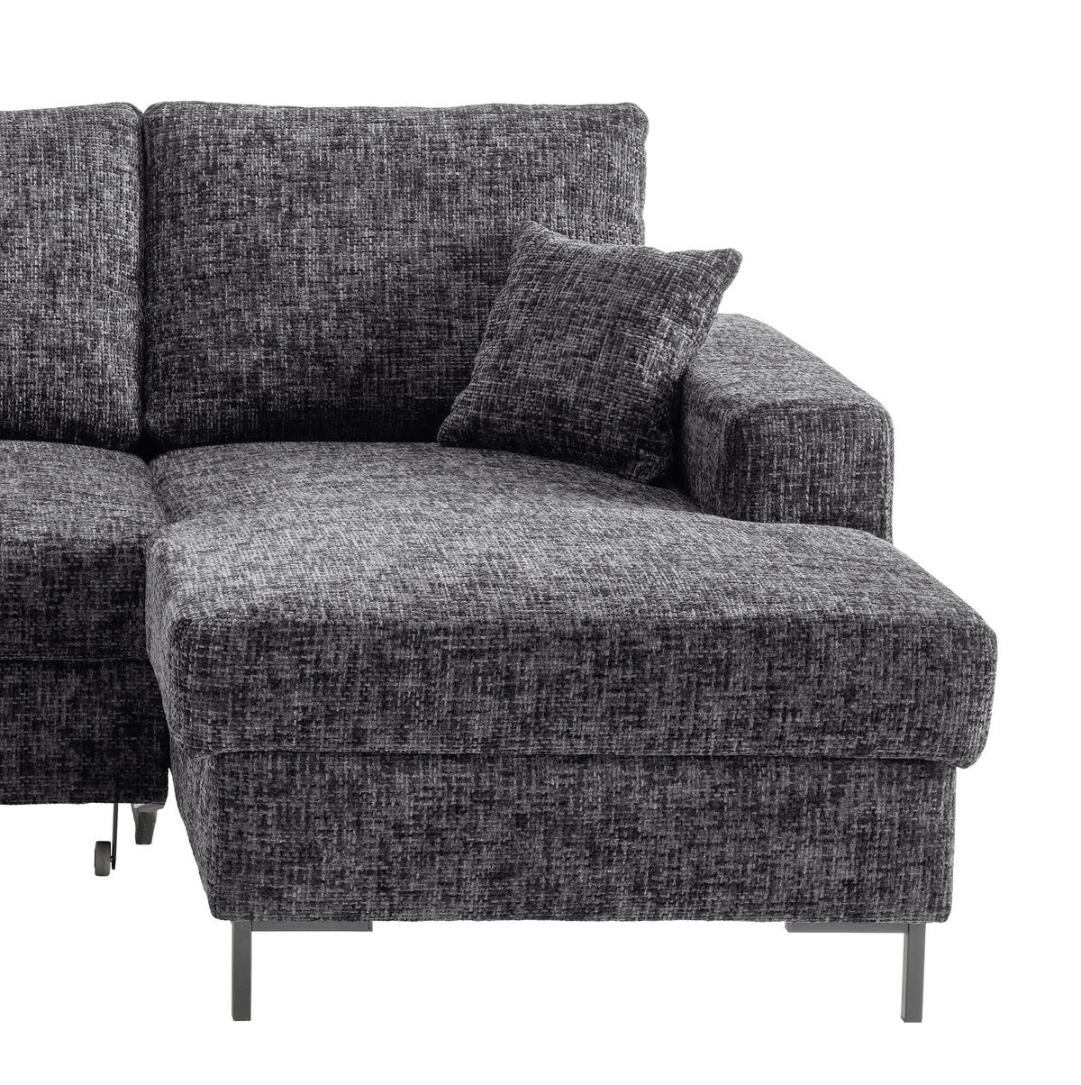 ECKSCHLAFSOFA  mit Rücken echt Struktur Schwarz  - Schwarz, KONVENTIONELL, Textil/Metall (237/143cm) - Livetastic